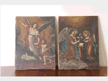 Coppia di antichi dipinti con angeli scuola umbra